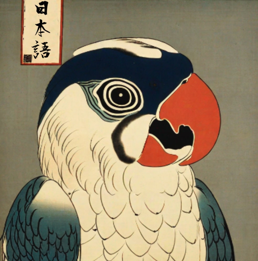 A parrot able to speak Japanese, ukiyoe, edo period — Stable Diffusion XL